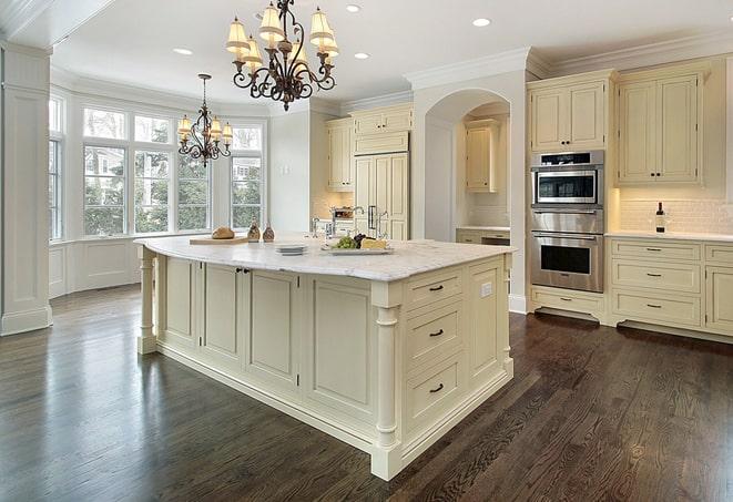 variety of laminate floors samples displayed in store in Belmont